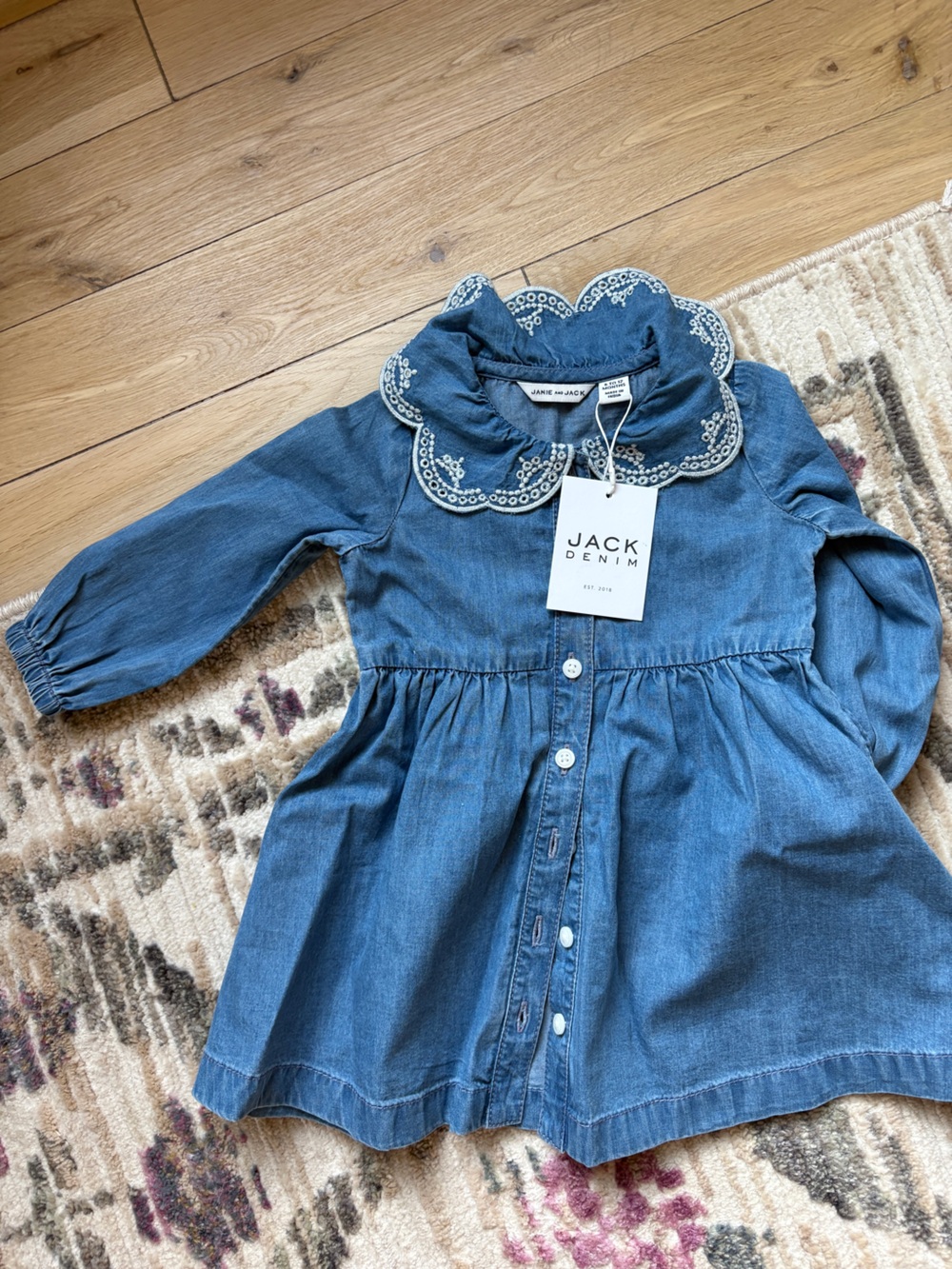 Janie and Jack Girls' Blue Embroidered Collar Shirt Gaia Light Wash Chambray
